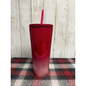 Starbucks 2024 Limited Edition Holiday Pink Red Ombre Cold Cup Tumbler 24oz NWT